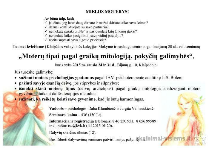 „Moterų tipai pagal graikų mitologiją, pokyčių galimybės“