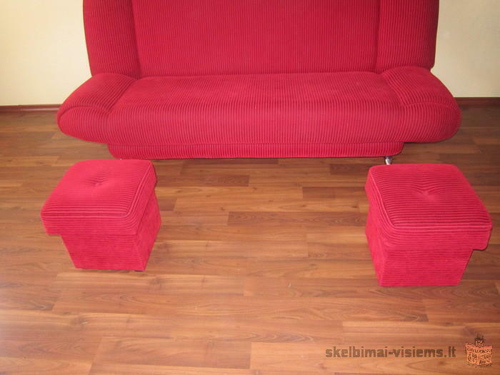 sofa lova su dviem pufikais